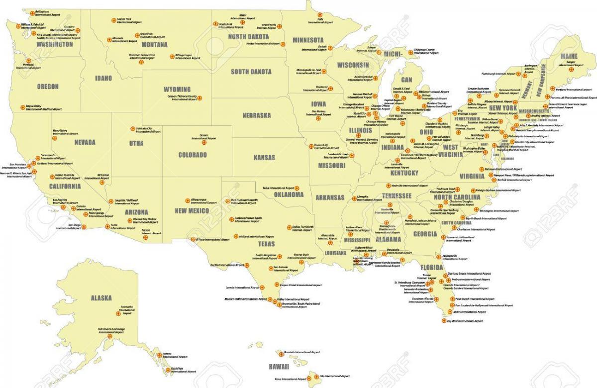 USA international airports map