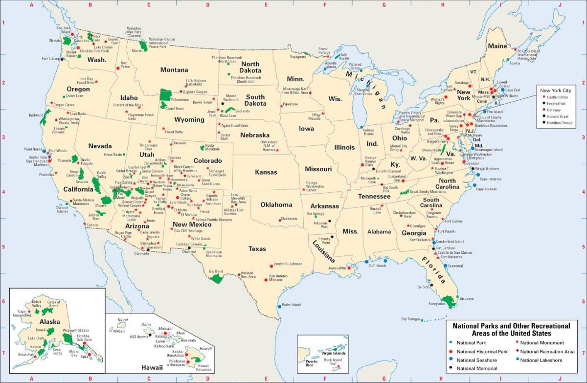 western US map with national parks