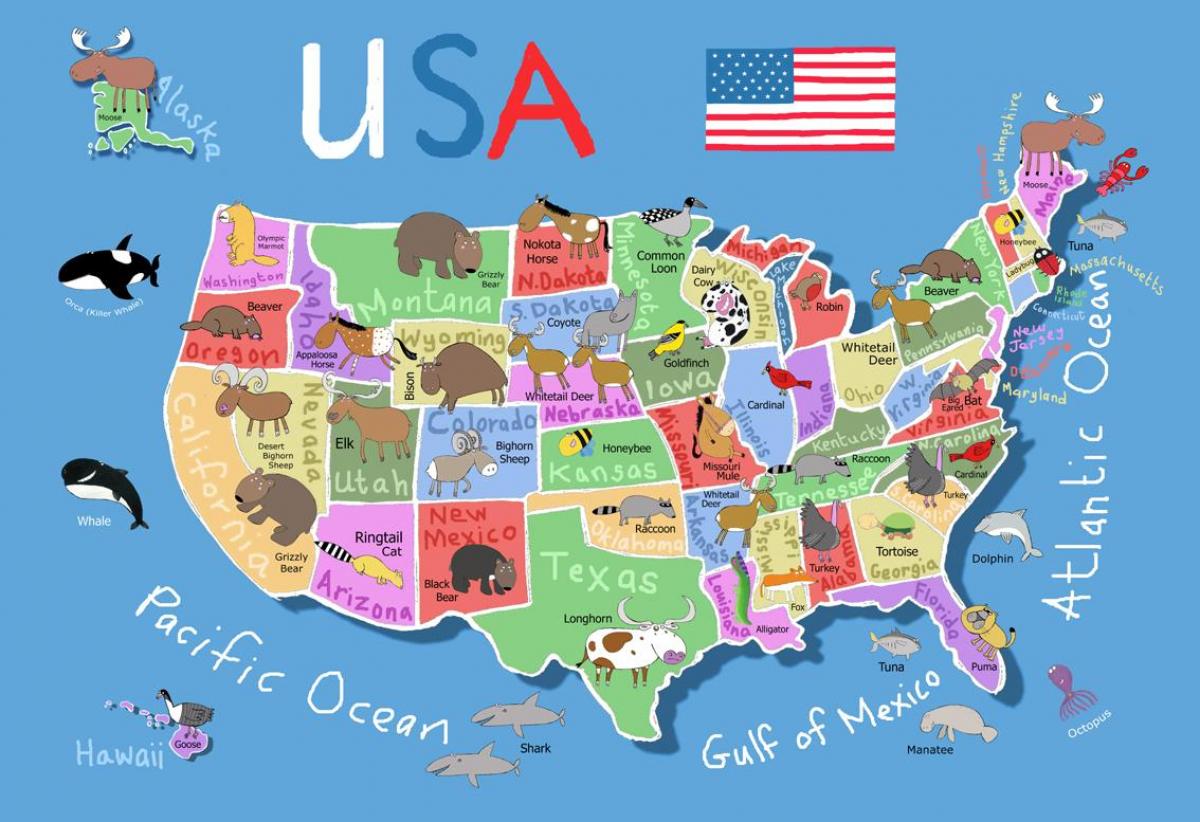map of United States for kids