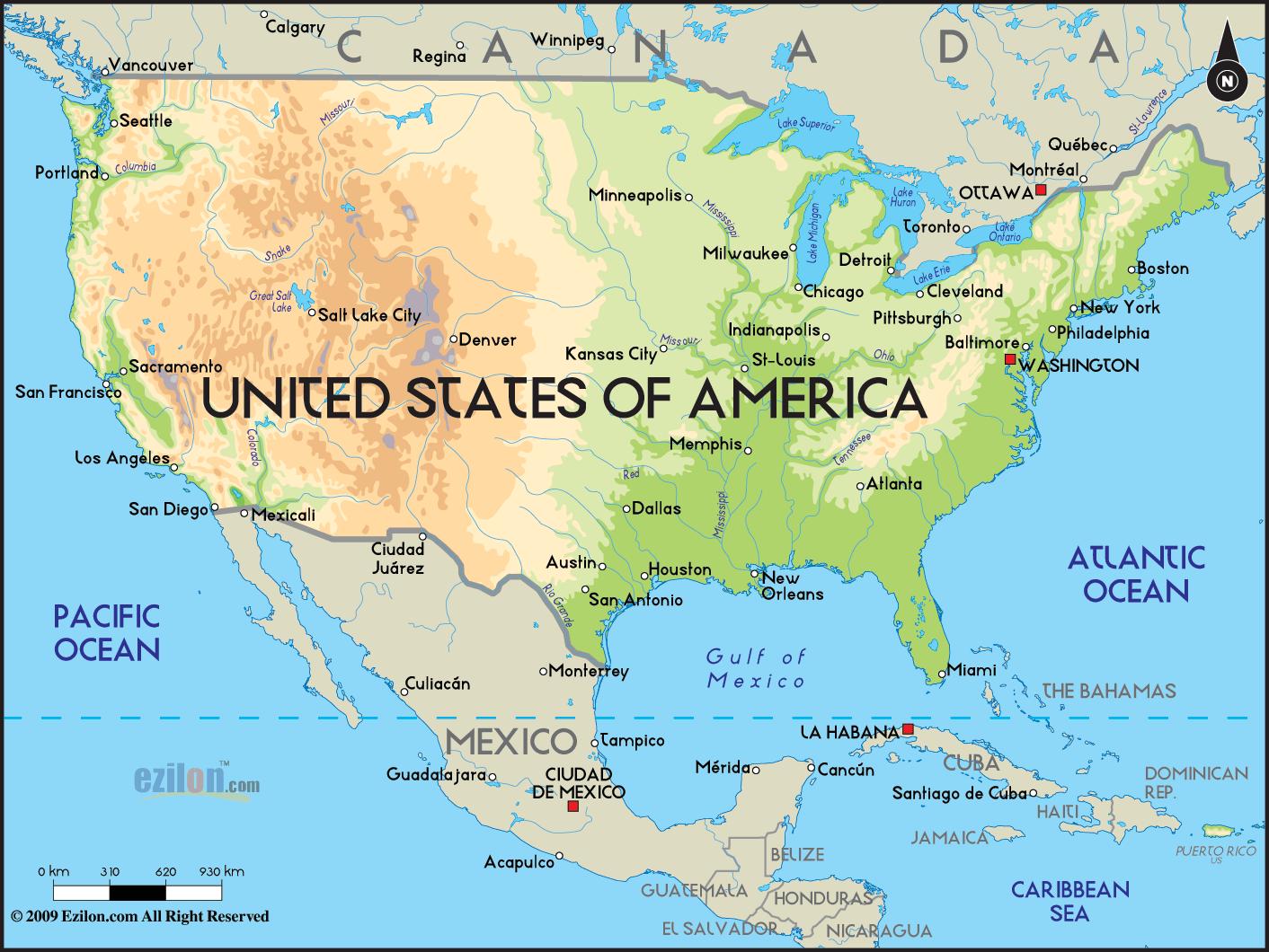 America map - US America map (Northern America - Americas)
