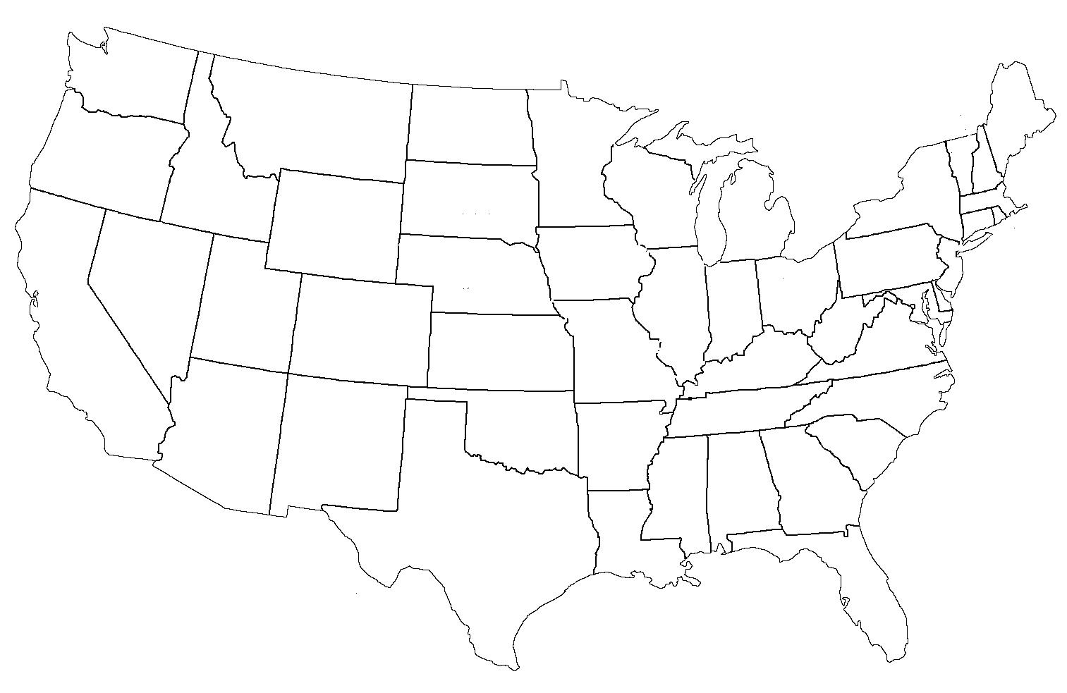 Blank map of US States - US States blank map (Northern America - Americas)