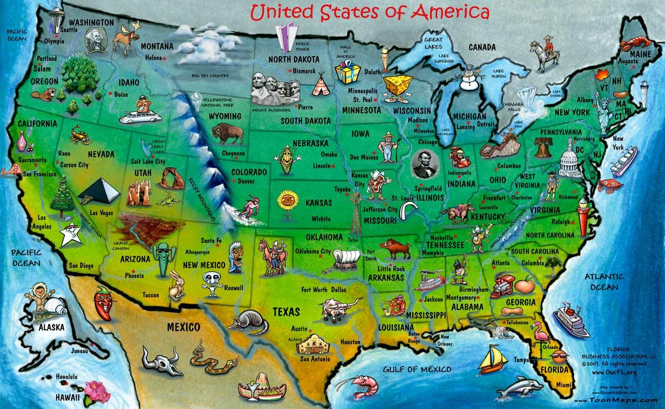 travel map of usa with states and cities