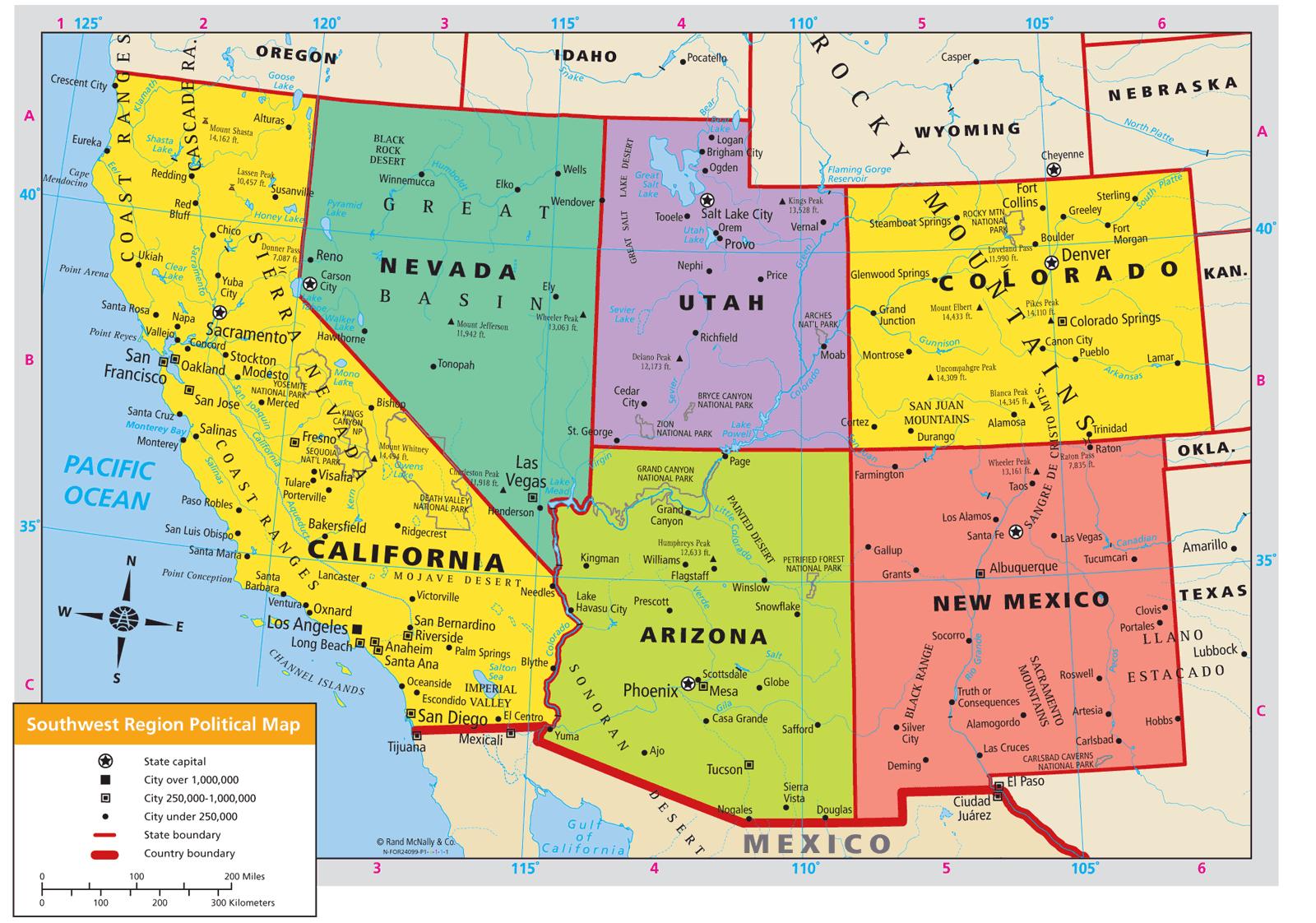 Southwest States Map 