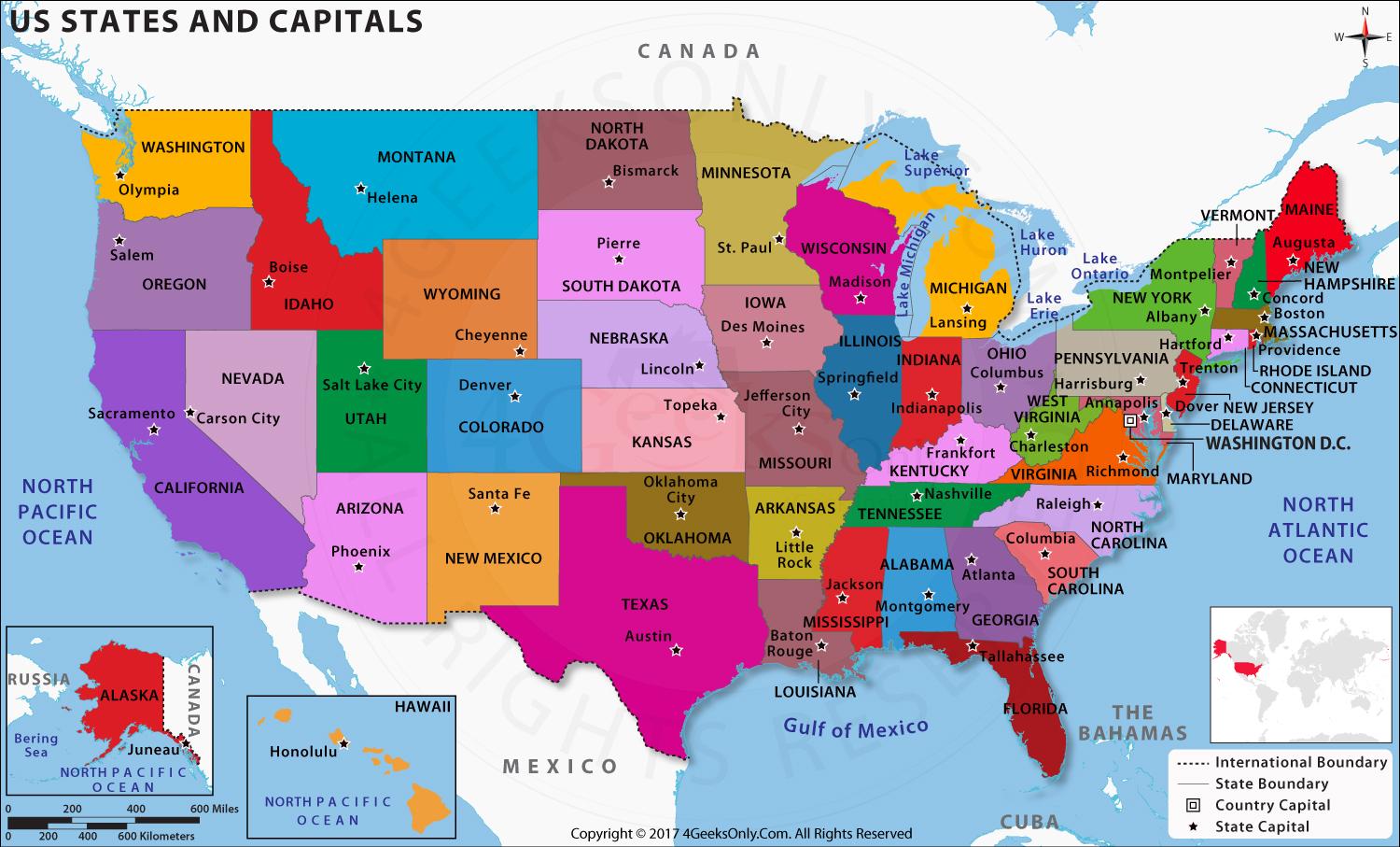 United States Map With Capitals - Us State Capitals Map (Northern America - Americas)