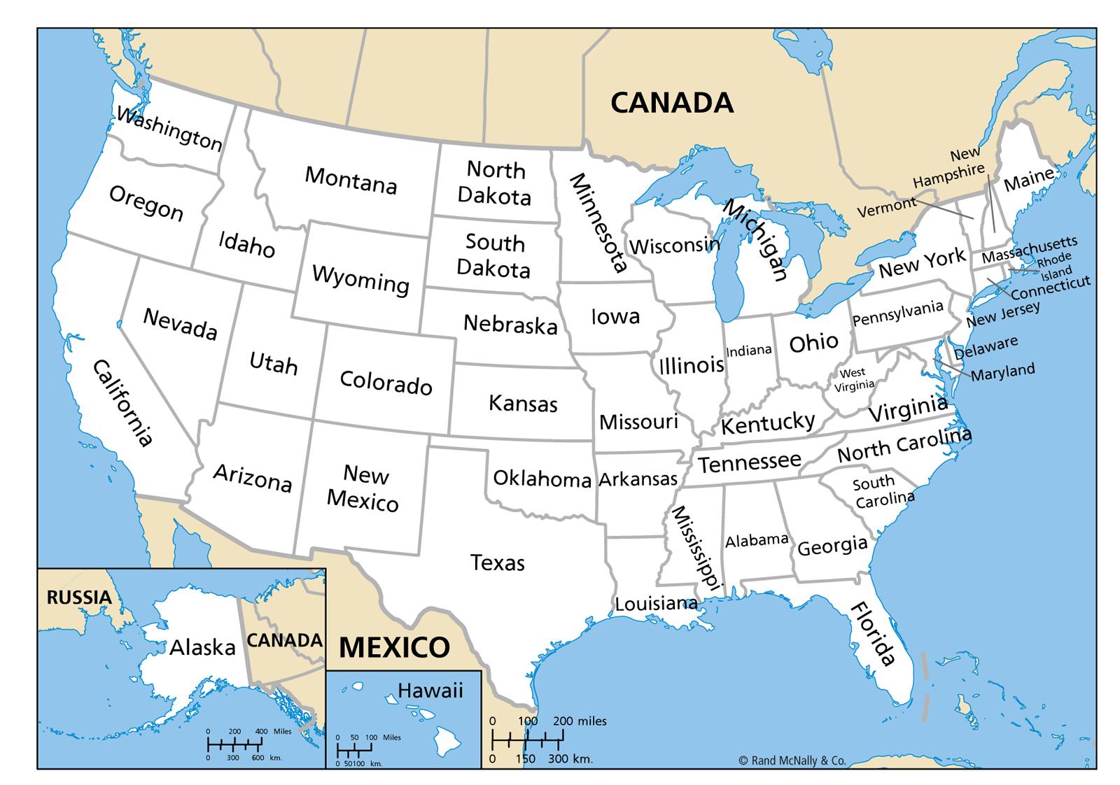 usa map states with names