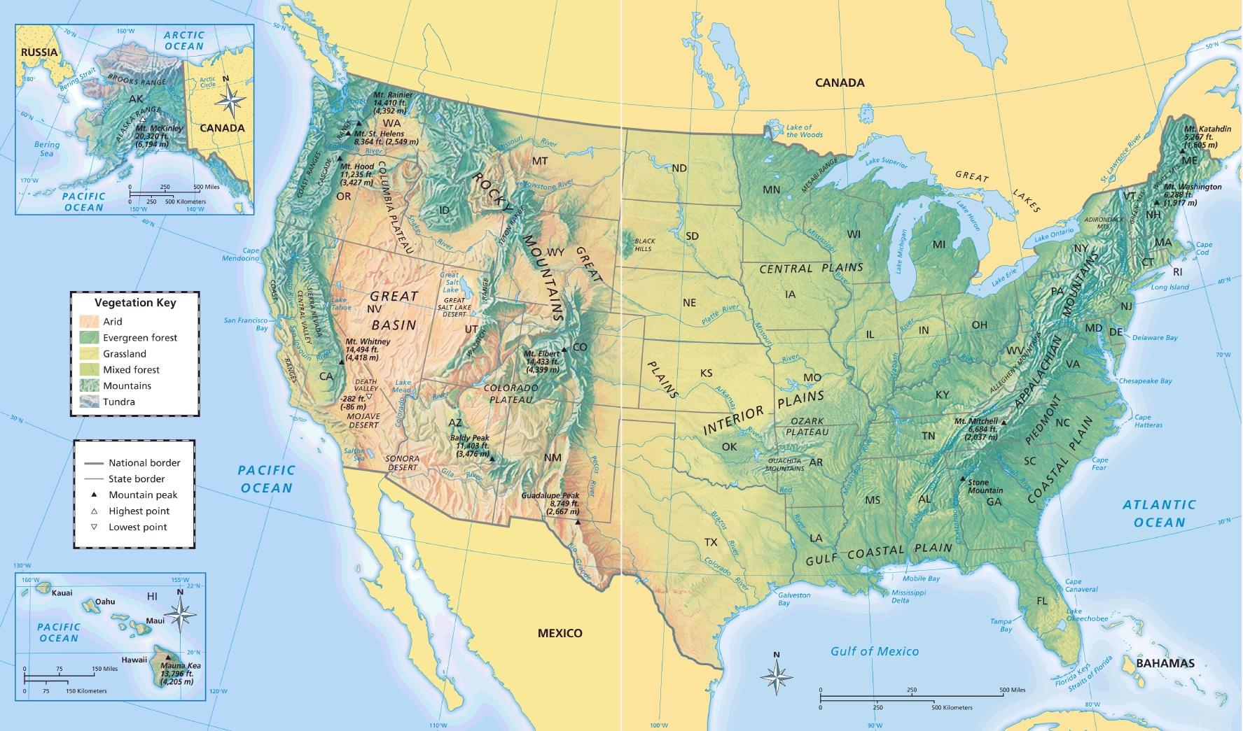 Us Geography Map Us Map Geography Northern America Americas