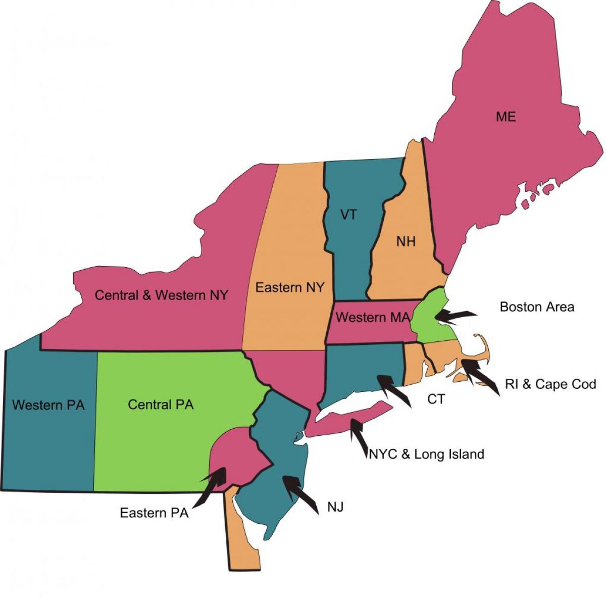 Map Of Northeast Region Of Usa 