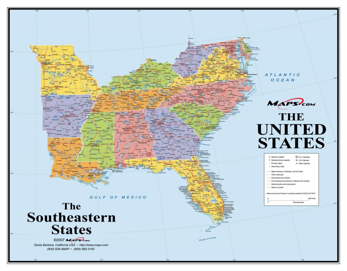 southeast USA map