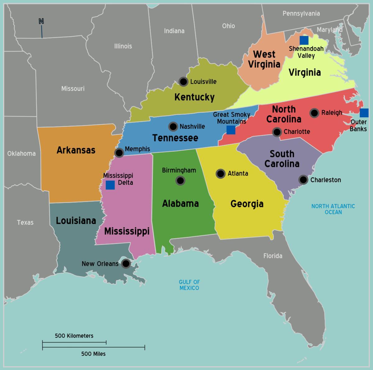map of southern USA