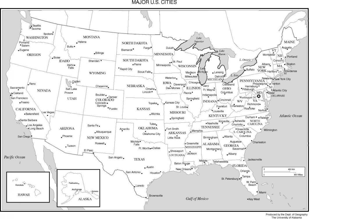 USA map with major cities