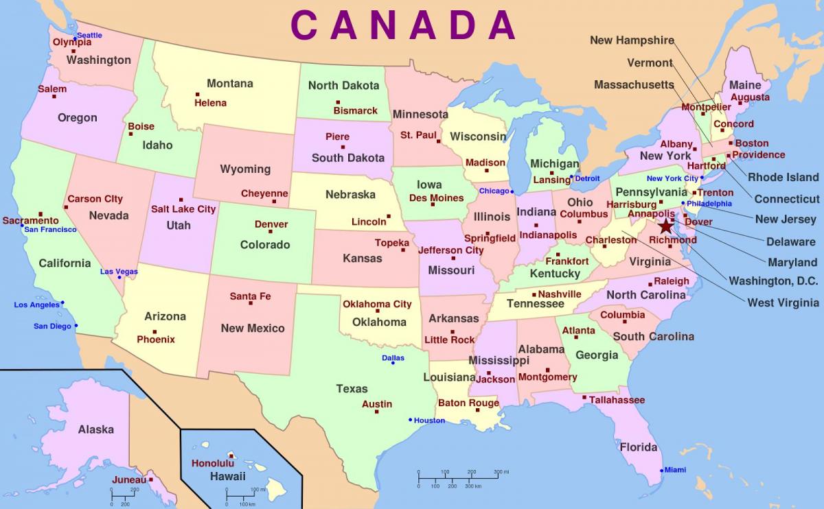 map of the USA with capitals