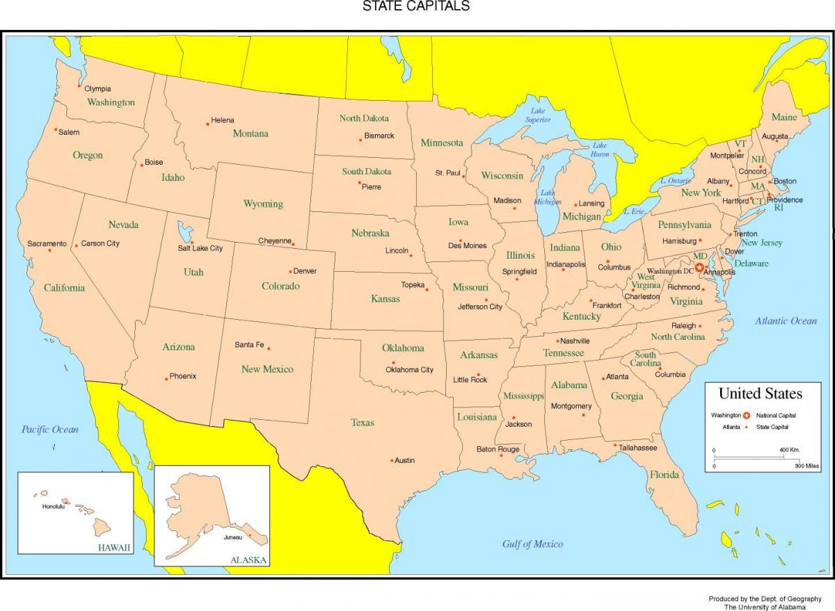 US map States labeled
