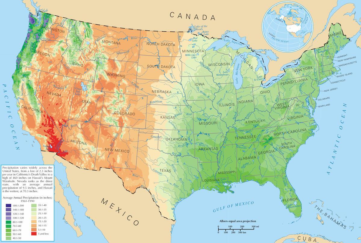 rainfall map of US
