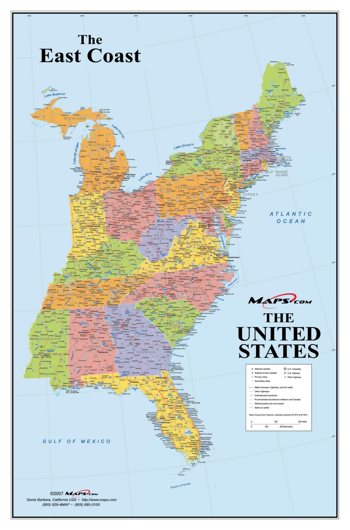 map of US east coast