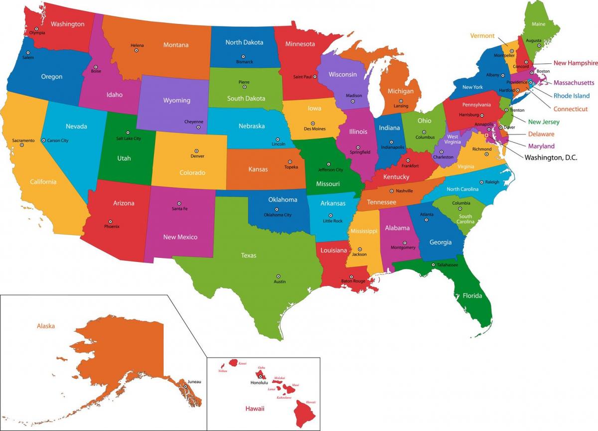 map of USA with States and capitals