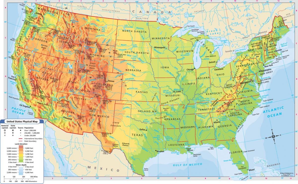 physical map of the USA
