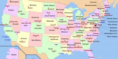 Map of the USA with capitals